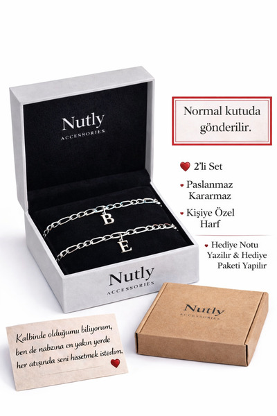 Nutly Accessories Kişiye Özel Harfli Çift Bileklik Seti – Sevgiliye 2’li Bile...