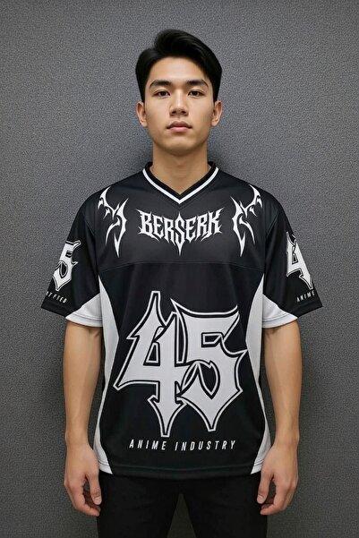 Köstebek Cosplay Anime Berserk Guts 45 Number V Neck Unisex Jersey