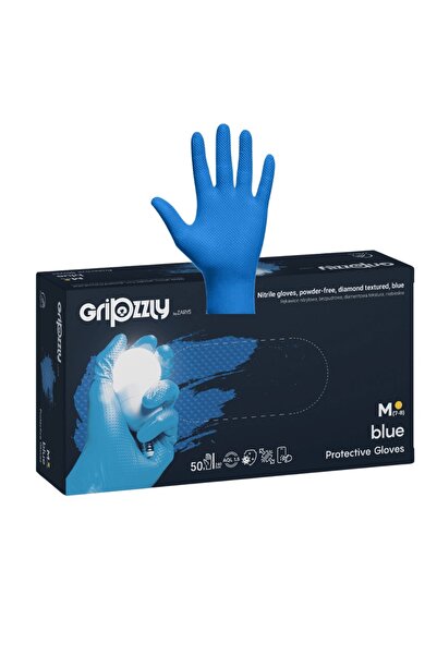 Gripzzly Blue Diamond Embossed Nitrile Gloves, Chemical and Oil Resistant, 50...