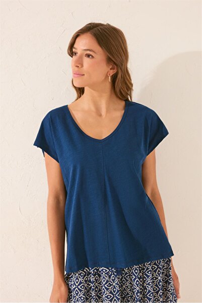 Perspective Women Secret Blue V-Neck T-Shirt