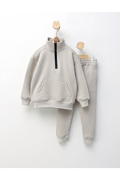 MiniKids Belive In Positivity quilted tracksuit, gray