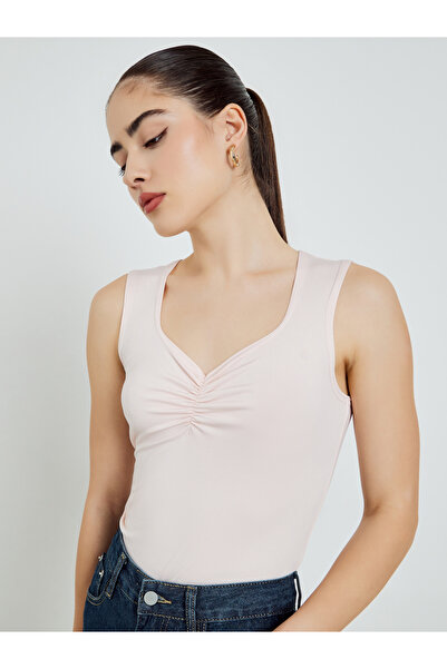 Styli Pink Ruched Fitted Tank Top