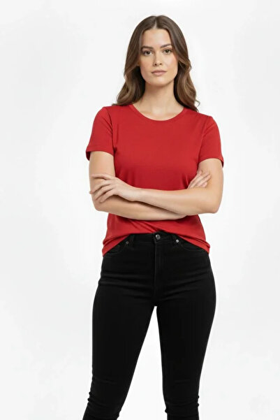 yonca aksesuar T-Shirt Crew Neck Slim Fit Lycra T-Shirt Casual Basic Body - Red
