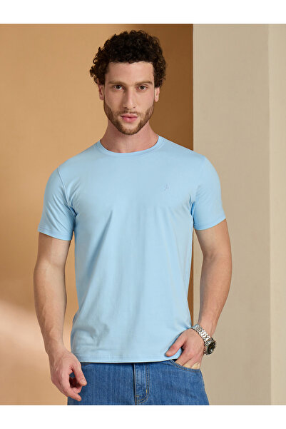 REPRISE By Styli Sky Blue Solid Slim Fit T-Shirt