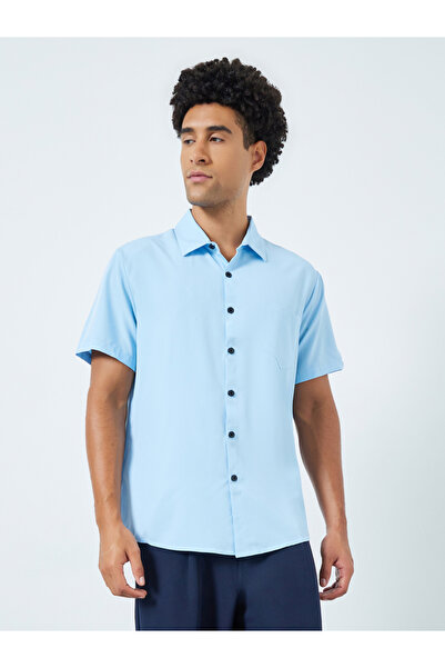 Take Two By Styli Men Light Blue Short Sleeve Shirt