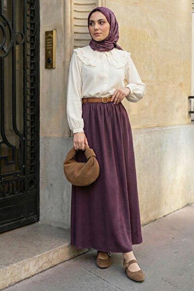 InStyle Burgundy Modal Skirt with Gathered Belt