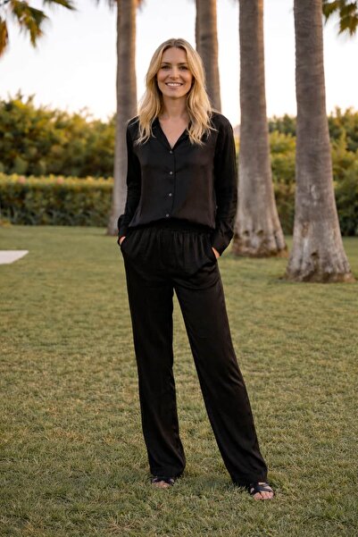 Punta Otantik Pt91660 Satin Men's Collar Suit Black