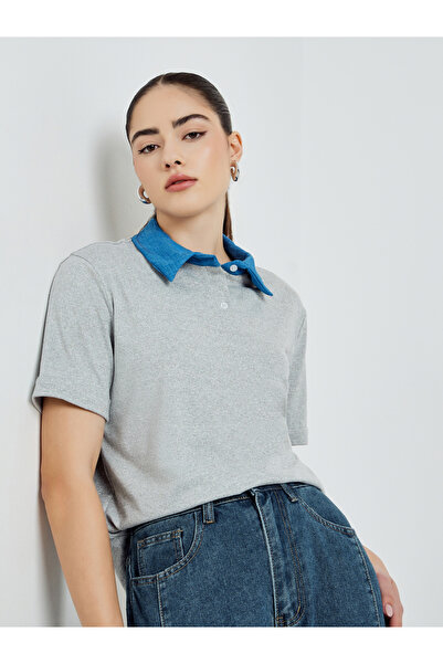Styli Grey Contrast Collar Polo T-Shirt