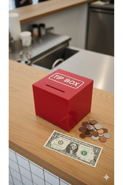 soylu pleksi Kilitli Pleksi Masa üstü Tip Box Bahşiş Kutusu Kırmızı 14x14xh13 Cm