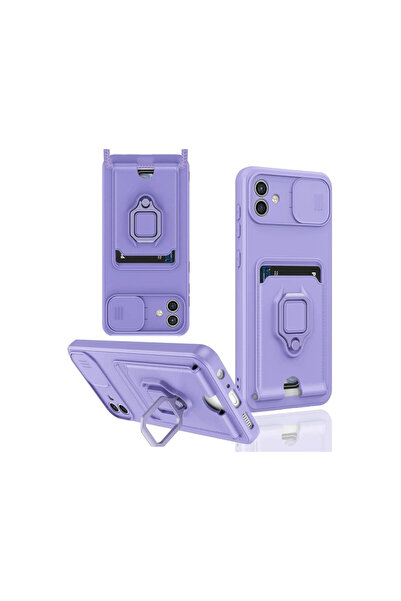 eco port حافظة سامسونج جالاكسي A06 من السيليكون مع حلقة زيما لبطاقة العمل - ليلك