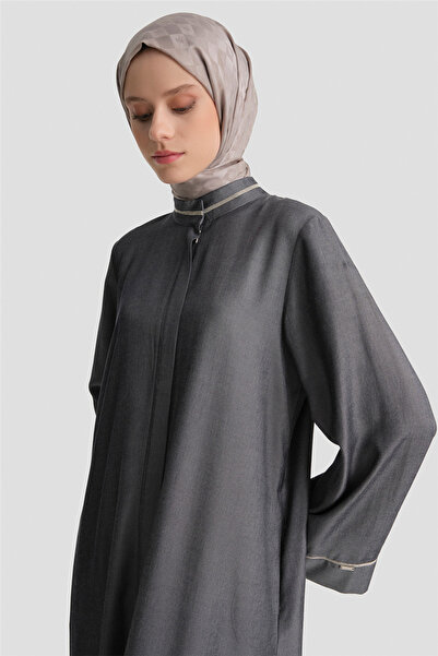 Armine Parlak Dokulu Taşlı Ferace Gri Melanj