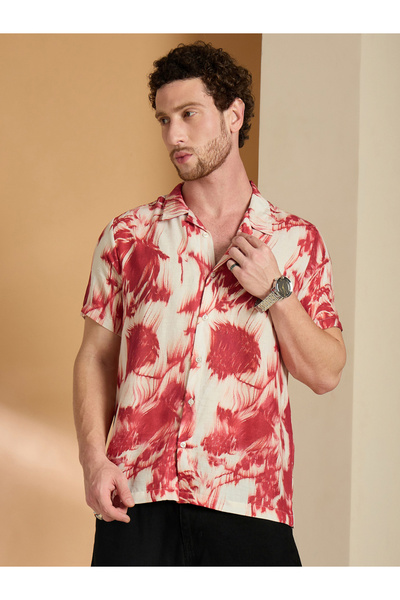REPRISE By Styli Red Marble Print Casual Shirt