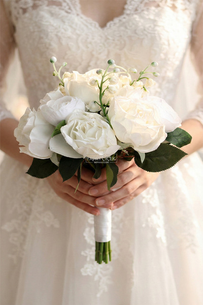 Yapay Çiçek Deposu Pearl of the Night Bridal Bouquet Set of 2