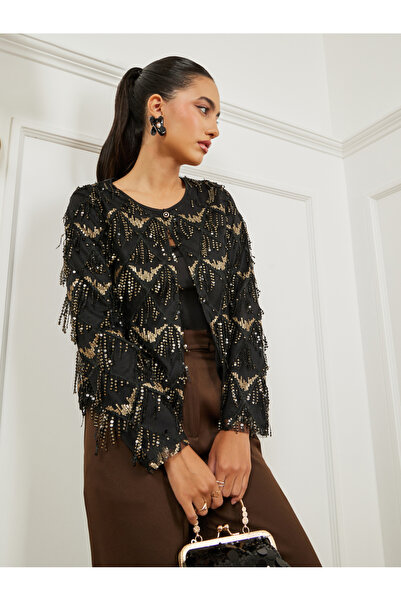 Styli Black Sequin Tassel Jacket