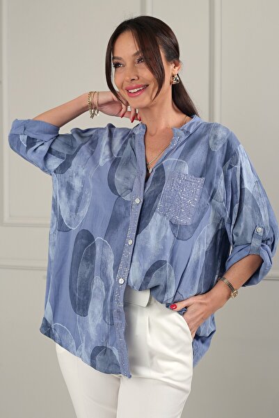 By Saygı Ženska košulja sa šljokicama, jednostruka Sa džepovima uvezena šara ...