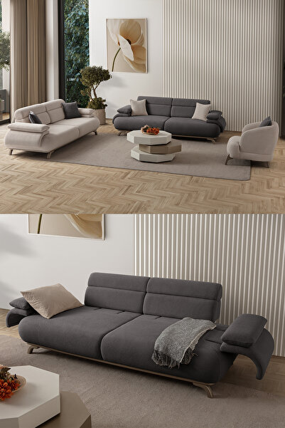 Eymense Bonjo Sırt Mekanizmalı Kasalı Koltuk Takımı 3+3+1+1 Antrasit