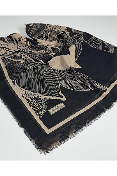 Sinem Emprime Koton Scarf - Black / Caramel-6290