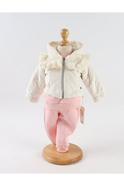 MiniKids Σετ 3 τεμαχίων με Βελούδο σακάκι, Mara, λευκό-ροζ