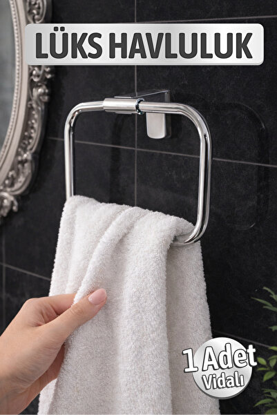 Badem10 Metal (1 Adet) Vidalı Krom Renk Kare Havluluk Banyo Lavabo İçin Metal...