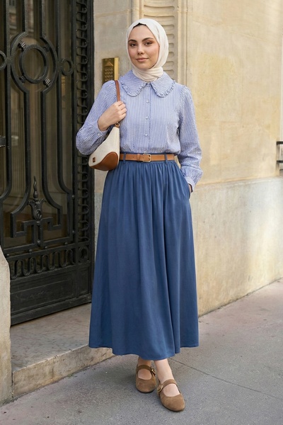 InStyle Пола от индиго модал с набрана талия