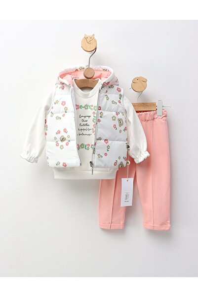 MiniKids 3-piece set with vest, Enjoi Happines, coral white