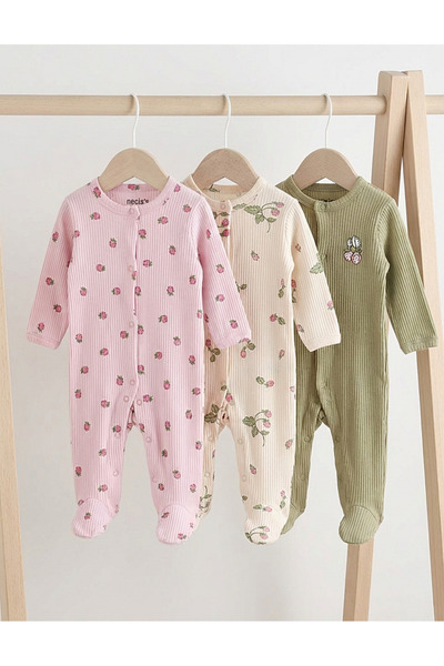 MiniKids Set of 3 overalls, with booties, Strawberries, multicolor