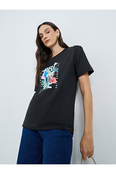 Take Two By Styli Black Tropical Print Short Sleeve T-Shirt