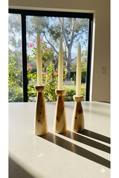 Ezmd 3Lü Ahşap Şamdan Mumluk 10cm 15cm 20cm