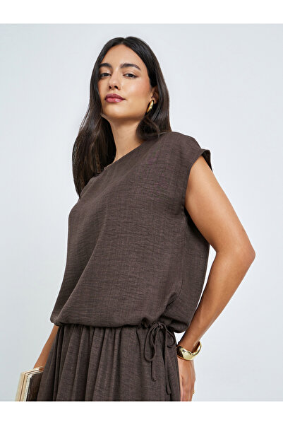 Styli Brown Waist Drawstring Tie Top