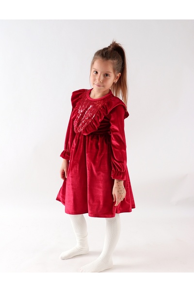MiniKids Martha Velvet dress, red