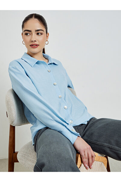 Styli Blue Oversize Button-Down Shirt