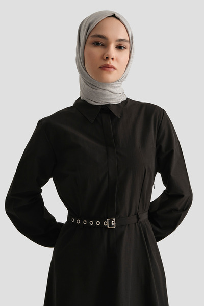Armine Belt Detailed Cotton Dress Black