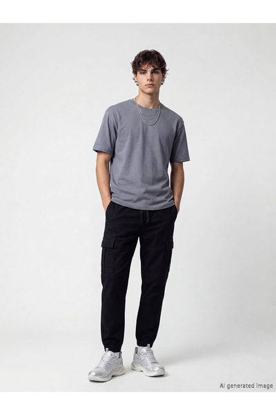 LC Waikiki Black Standard Fit Gabardine Men's Cargo Pants from the Cc Collection