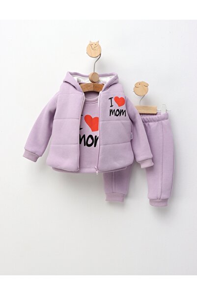 MiniKids Set 3 piese vatuit, cu Vesta, I love MOM, mov