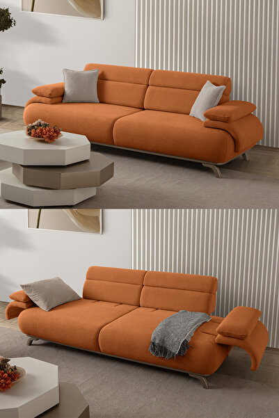 Eymense Bonjo Sırt Mekanizmalı Kasalı Üçlü Koltuk Kanepe Kiremit