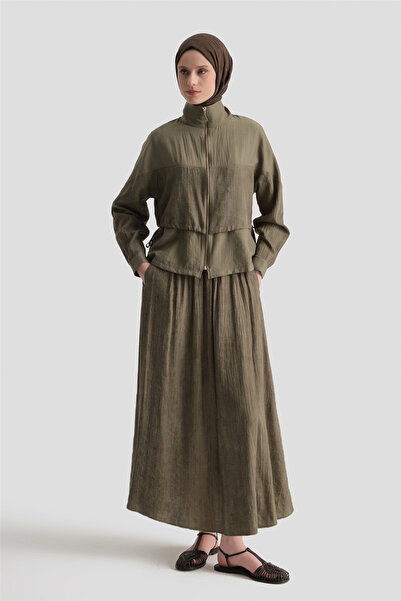 Armine Efekt Kumaşlı Ceketli Takım Haki