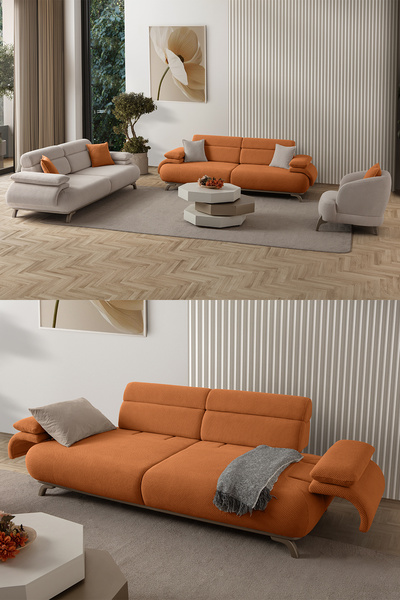 Eymense Bonjo Sırt Mekanizmalı Kasalı Koltuk Takımı 3+3+1 Kiremit