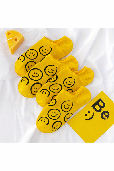 çorapmanya 6 Çift Koton Çok Renkli Gülen Yüz / Smile Kadın Patik Çorap