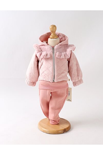 MiniKids Комплект от 3 части с кадифе яке, Мара, розов