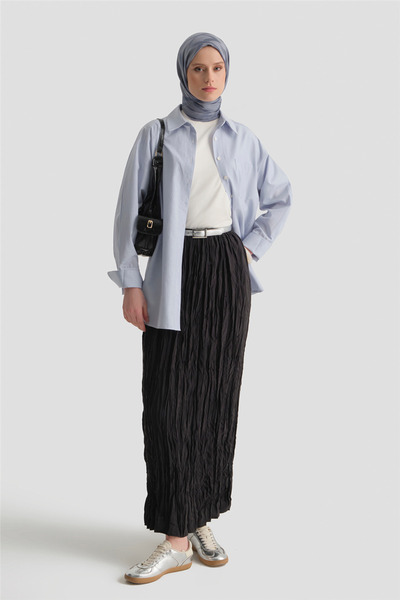 Armine Relax Kırışık Görünümlü Etek Siyah