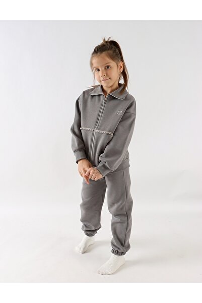 MiniKids Girls' Monica dark grey plush tracksuit