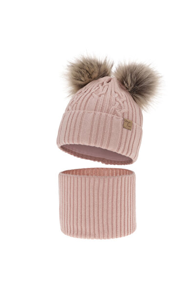 MiniKids Set caciula cu fular circular Sierra roz