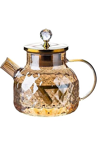 Arabest إبريق شاي زجاجي للاستخدام على الموقد، بغطاء من بامبو ، وإبريق شاي مزو...