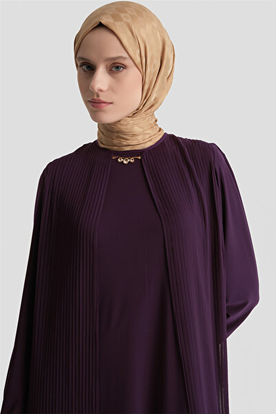 Armine Pliseli Şık Elbise Mürdüm