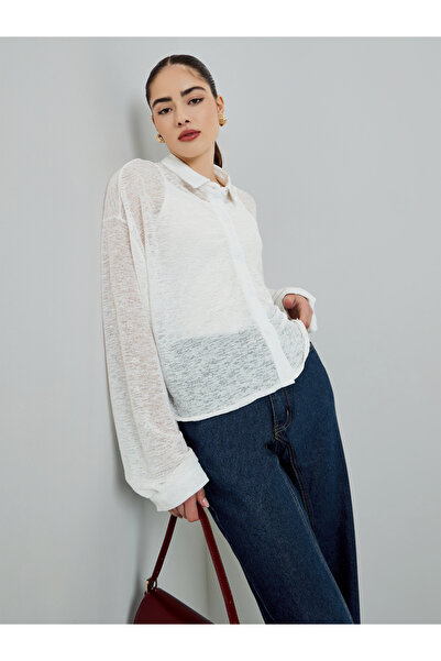Styli White Long Sleeve Buttoned Knit Top