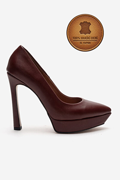 Ayakkabı Ateşi Γνήσιο δέρμα Γυναικεία Βουργουνδία Δερμάτινα Παπούτσια με τακο...