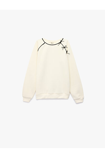 Koton Bow Detailed Long Sleeve Crew Neck Ribbed Sweatshirt