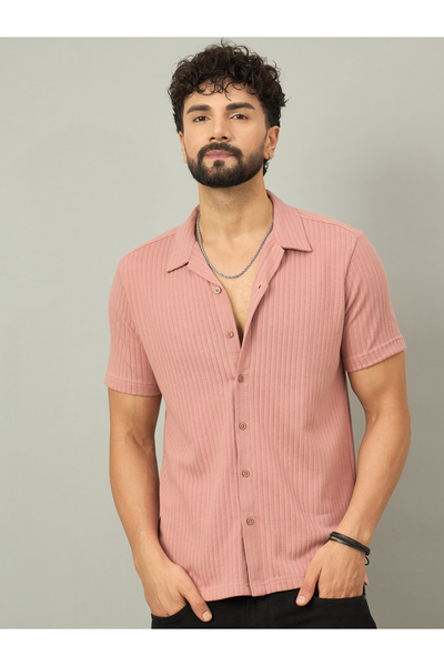 REPRISE By Styli Peach Textured Buttoned Shirt