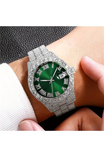 Choice3 ساعة رجالية فضية خضراء بتصميم هيب هوب، مستوحاة من الطراز القديم، تعمل...