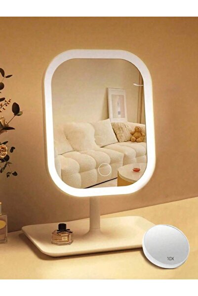 Choice مرآة زينة بيضاء بإضاءة LED ثلاثية الألوان، مع مرآة تكبير 10x، وإضاءة ل...